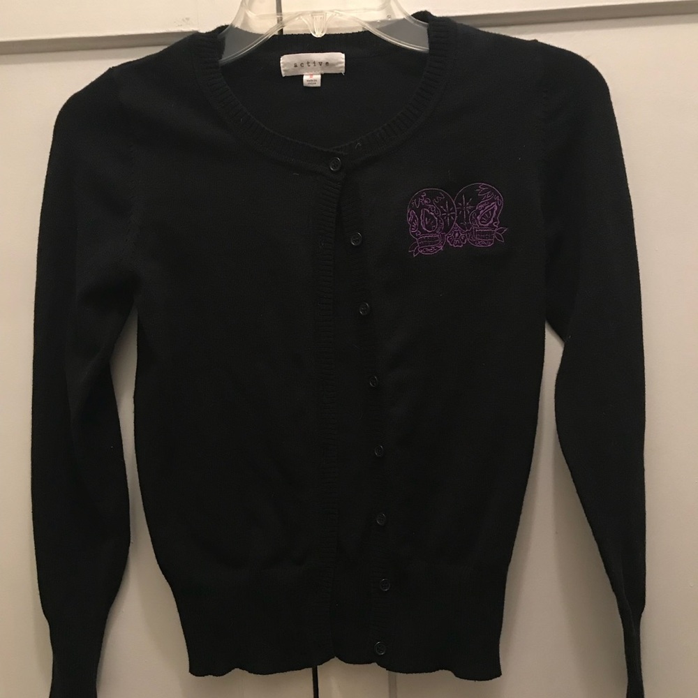 Hand embroidered pinup skull cardigan
